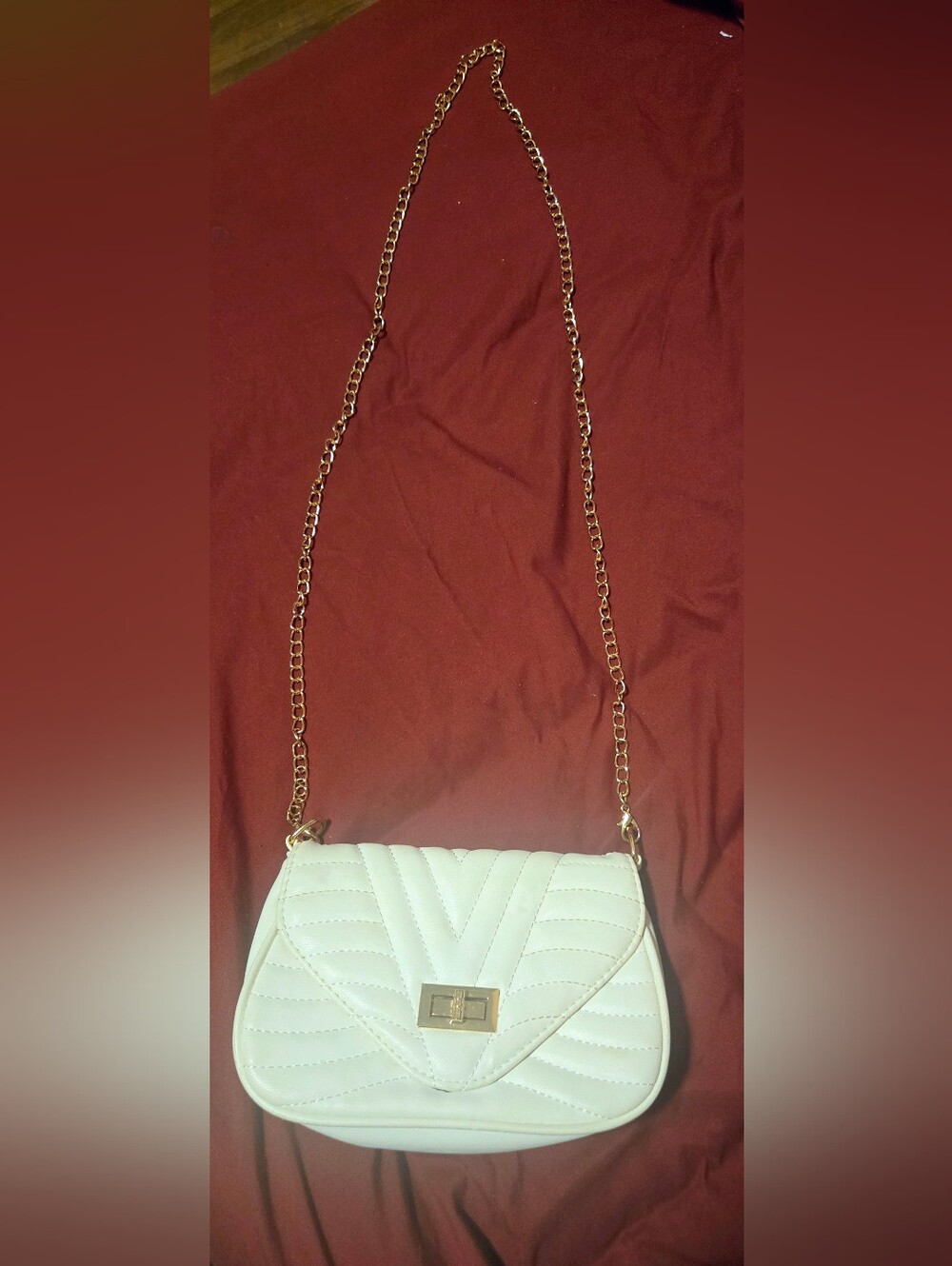 White Quilted Chain-Handle Crossbody Bag - Unbranded